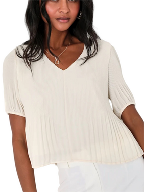 Lulus On the Breeze Ivory Puff Sleeve V-Neck Top Size Large